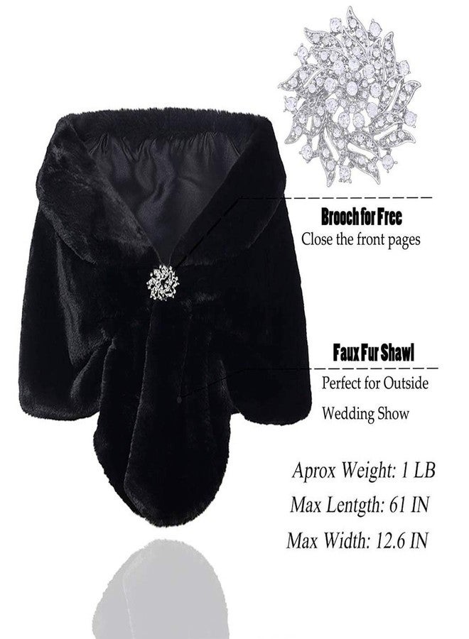 TWINKLEDE Wedding Faux Fur Shawl and Scarfs Bridal Fur Wraps and Shawls Winter Fur Stole for Brides and Bridesmaids(Black) - Image 2